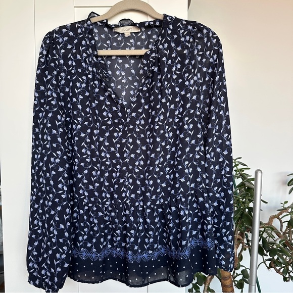 LOFT Blue Long Sleeve Relaxed Blouse - Picture 1 of 7
